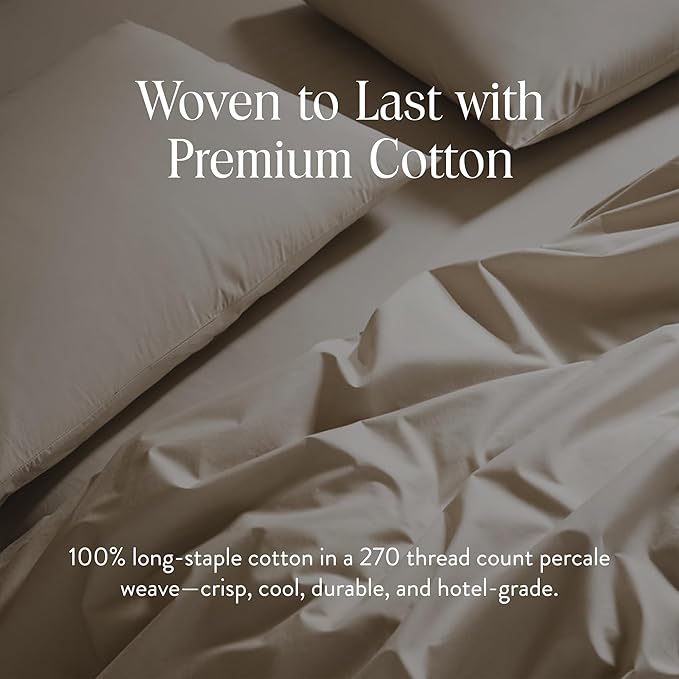 Brooklinen Luxury Percale Duvet Cover – 100% Cotton, Cool, Crisp, Extra-Long Corner Ties, Button Closure, Soft & Breathable – Machine Washable, Duvet Cover King/California King Bed Sizes (Pebble)