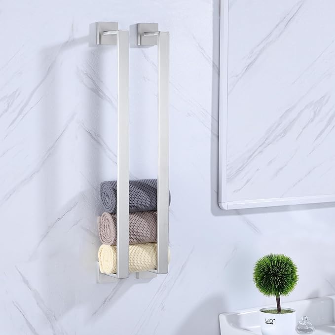 LANC 2 Pack 20 Inch Bathroom Towel Bars Brushed Nickel Bathroom Square Towel Racks Kitchen Hand Towel Holders Total-22 Stainless Steel Wall Mount Shower Towel Hanger Rods,A8804-5BN