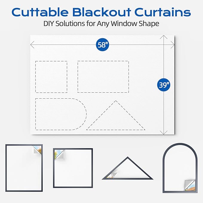 White Blackout Curtains for Bedroom, 39" x 58" Portable Blackout Blinds with 20 Sets Hooks & Loops Strips for 100% Blackout Window Film, Temporary Black-Out Shades for Windows Cover Nursery Travel RV