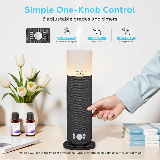 Lantixin Waterless Essential Oil Diffuser Nano Atomization Technology for Large Home-Adjustable and Long Lasting air Diffuser for Hotel Office Bedroom Large Home (Black)