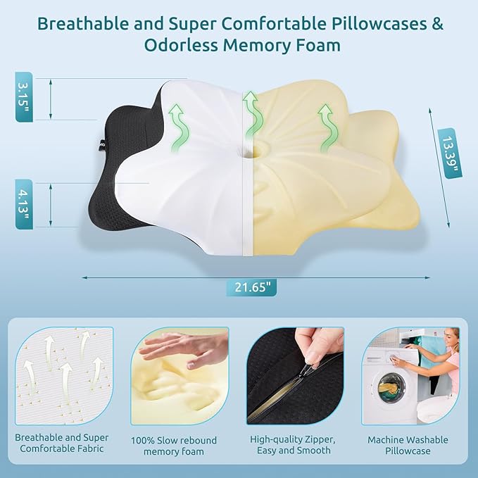 DONAMA Cervical Pillow for Neck and Shoulder,Contour Memory Foam Pillow,Ergonomic Neck Support Pillow for Side Back Stomach Sleepers with Pillowcase-Standard Size