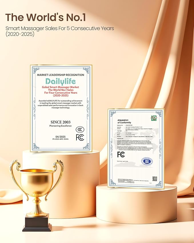 DAILYLIFE Shiatsu Neck and Back Massager with Heat, Electric Deep Kneading Massager for Neck Pain, Shoulder, Waist, Leg and Foot, Stress Relief for Men, Women, Mom, Dad