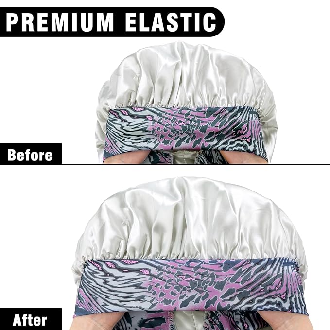 2Pcs Bonnets for Black Women Braid Bonnet, Large Long Satin Silk Bonnet for Braids,Black Women Braid Bonnet with Stretchy Tie Band for Sleeping Extra Long (Green & Light Purple Pattern)