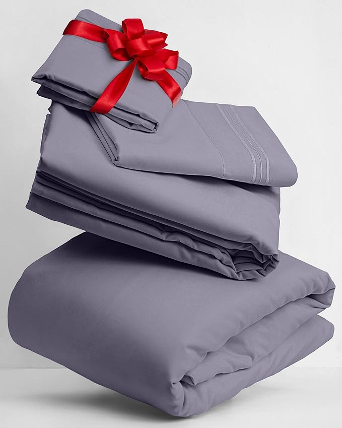 Mellanni Twin Sheets Set - 3 PC Iconic Collection Bedding - Hotel Luxury, Extra Soft, Cooling Bed Sheets - Wrinkle, Fade, Stain Resistant (Twin, Hazy Lilac)