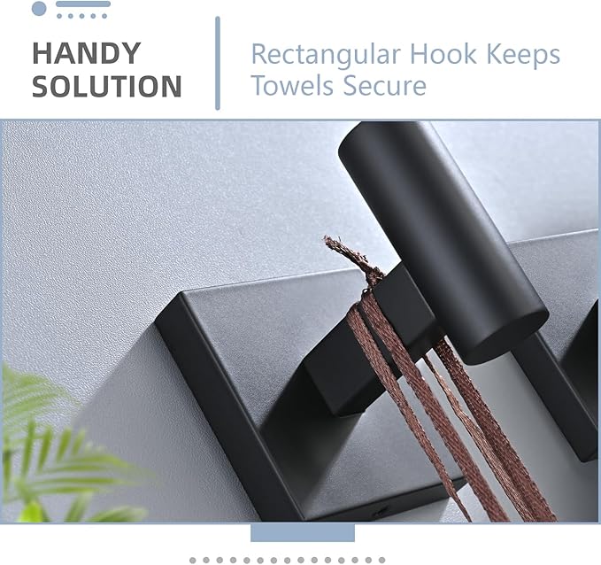 Matte Bathroom Hardware Set, Toilet Paper Holder with 2 Square Towel Hooks, 3PCS SUS 304 Stainless Steel Set, Wall Mounted, Rust Resistant, Modern Fingerprint-Free Finish (Black)