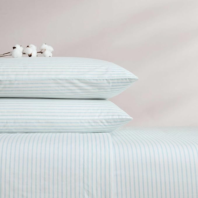 Tommy Bahama - Queen Sheet Set, Cotton Percale Bedding Set, Super Soft, Oeko-Tex Certified (Cool Beach Stripe Turquoise, Queen)