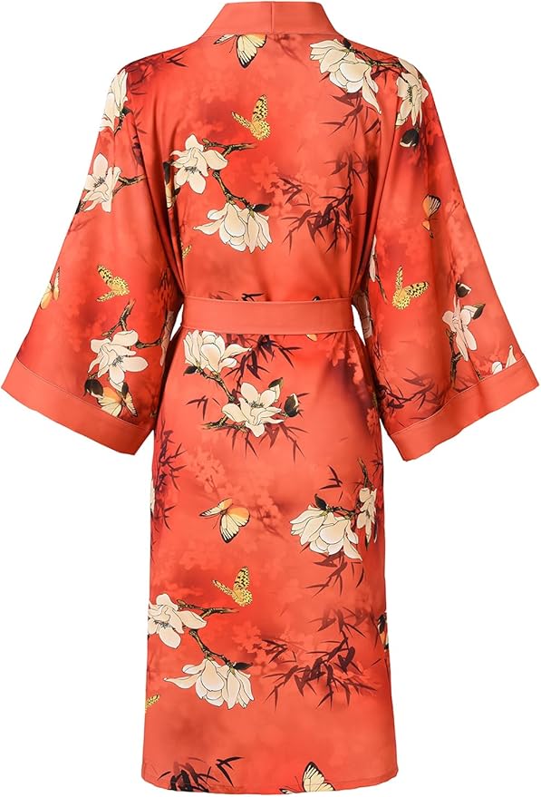 Ledamon Women's Kimono Short Robe for Women - Pocket Floral Bathrobe Nightgown