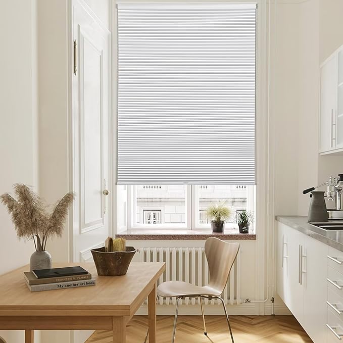 MYshade 1.5-Inch Cellular Cordless Blackout Shades,Thermal Insulating Noise Reducing Waterproof Blinds,Honeycomb Window Treatments for Indoor Light Control (White-24 W x 64" H)