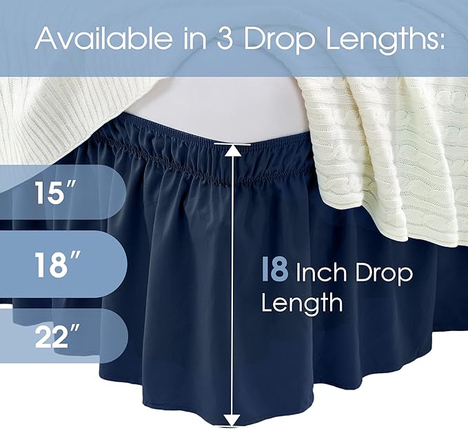 FreshCulture King Bed Skirt, Dust Ruffle for King Size Bed, Easy Fit with 18-Inch Tailored Drop, Elastic Wrap Around Bed Skirt King Size, Hotel Quality Bed Skirts for Adjustable Bed (Navy Blue)