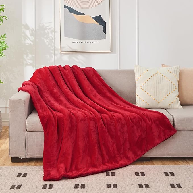 SOCHOW Sherpa Fleece Throw Blanket, Double-Sided Super Soft Luxurious Plush Blanket Throw Size, Classic Red, 50x60 inches