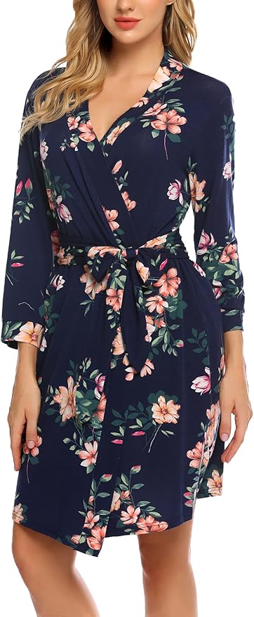 HOTOUCH Womens Robe Lightweight Short Knit Bathrobe Soft Ladies Sleepwear with Pockets