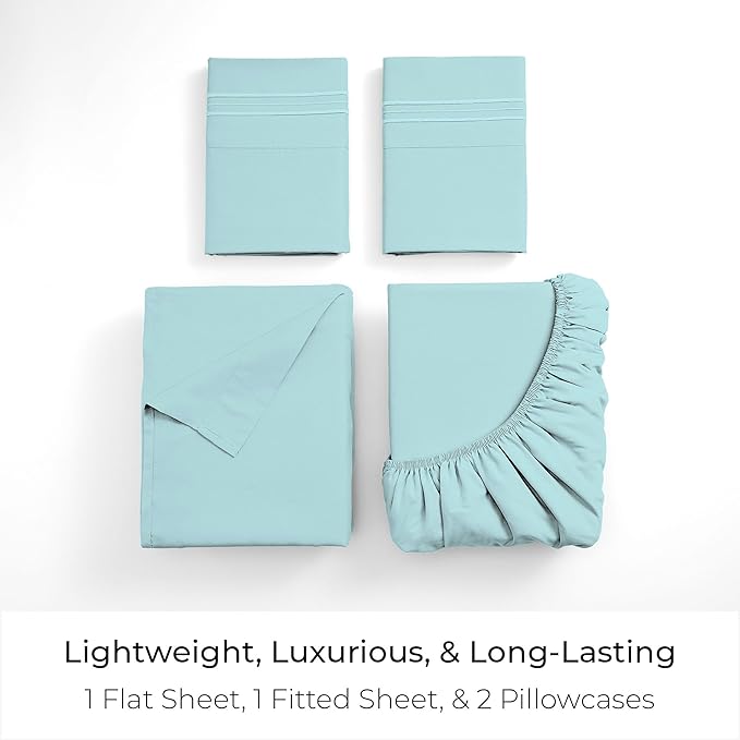Mellanni California King Sheets Set - 4 PC Iconic Collection Bedding - Hotel Luxury, Extra Soft, Cooling Bed Sheets - Wrinkle, Fade, Stain Resistant (Cal King, Aqua)