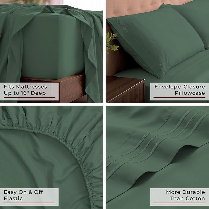 Mellanni California King Sheets Set - 4 PC Iconic Collection Bedding - Hotel Luxury, Extra Soft, Cooling Bed Sheets - Wrinkle, Fade, Stain Resistant (Cal King, Emerald Green)