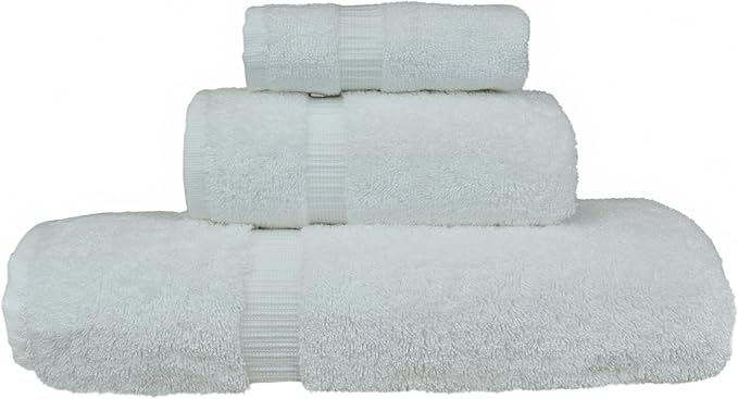 Luxury Hotel & Spa Quality Collection, Quick Dry 100% Turkish Cotton, 750+ GSM, Eco Friendly Towel Set, Bathroom and Kitchen Dobby Border Towels, Bath Towel, Hand Towel, Washcloths (3 Piece, White)