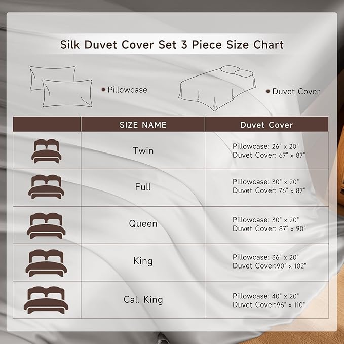 THXSILK 100% Pure Mulberry Silk Duvet Cover Set 3 Piece, 6A+ Grade Luxury Soft Bedding Silk Sheets for Hair and Skin, 1 Pcs Duvet/Quilt/Comforter Cover with 2 Zippered Pillowcases (Grey, Full)