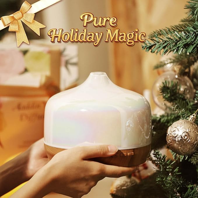 Porseme 500ml Glass Essential Oil Diffuser Aromatherapy Ultrasonic Cool Mist Humidifier 15-21 Running Hours Waterless Auto-Off Air Diffusers for Sleeping Yoga Office Working Spa and Rest (White Jade)