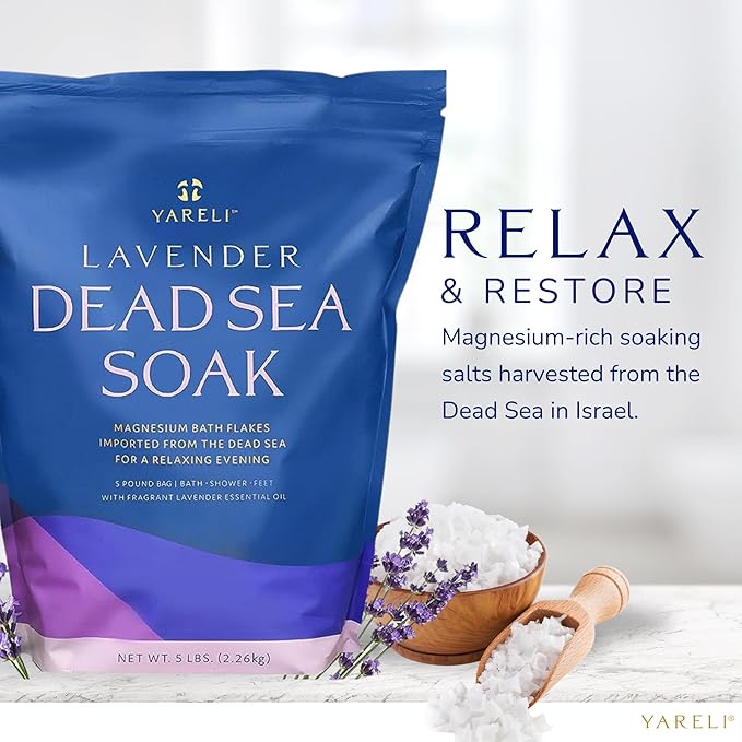Yareli Magnesium Flakes, 5lb Lavender, Dead Sea Bath and Foot Soak, Alternative to Epsom Salt with Over 250,000mg of Magnesium Chloride Per Bag