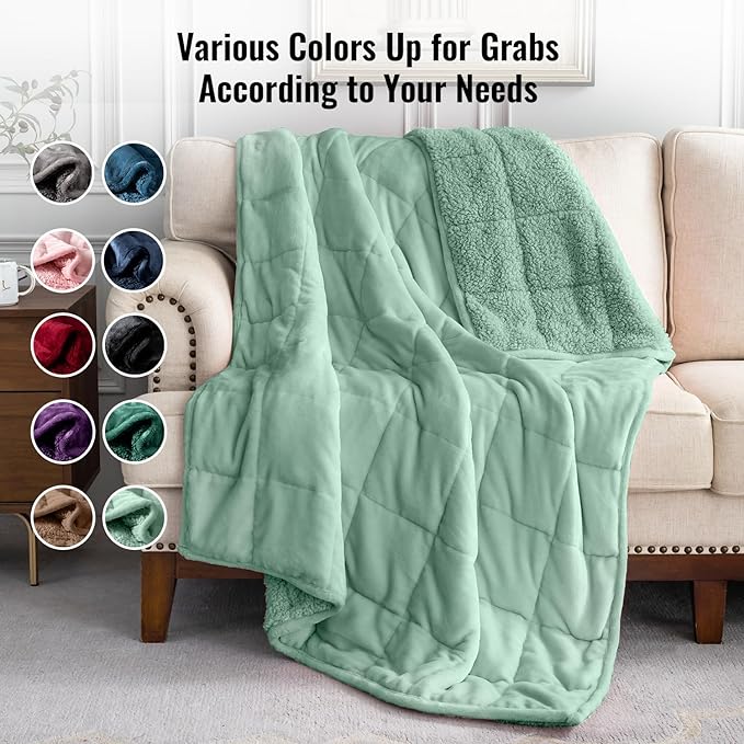 Uttermara Weighted Blanket Queen Size 20lbs 60x80 inches with Soft Plush Fleece, Cozy Warm Sherpa Snuggle Thick Heavy Blanket Great for Sleep and Calming, Sage Green