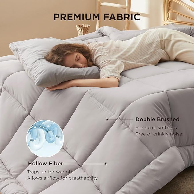 Bedsure Comforter Duvet Insert - Quilted Comforters Alaskan King, All Season Duvet, GentleSoft Down Alternative Bedding, with 8 Tabs, Gifts for Women/Men, Light Grey,Alaskan King 130x120 Inch