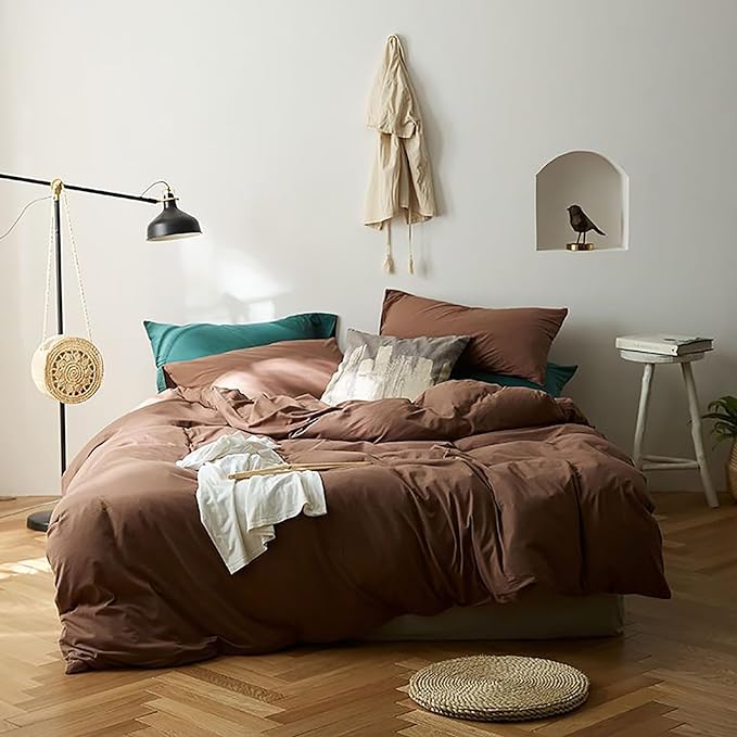 Cottonight Brown Comforter Set King Chestnut Brown Bedding Comforter Set Modern Chocolate Brown Blanket Quilts Modern Dark Brown Bedding Comforter Set for Women Men King Bed