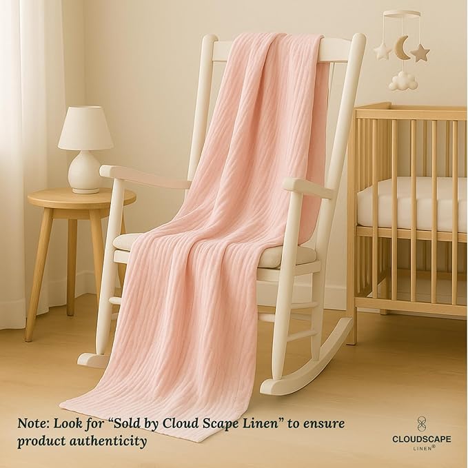 Cloud Scape Linen Extra Large 8 Layer Muslin Throw Blanket - 100% Cotton Gauze, Soft and Breathable, Winter Blanket for Couch, Sofa and Bed, Idea, 50x70, Seashell Pink