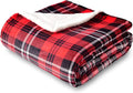 SOCHOW Sherpa Plaid Fleece Throw Blanket, Double-Sided Super Soft Luxurious Bedding Blanket 50 x 60 inches, Red/Grey