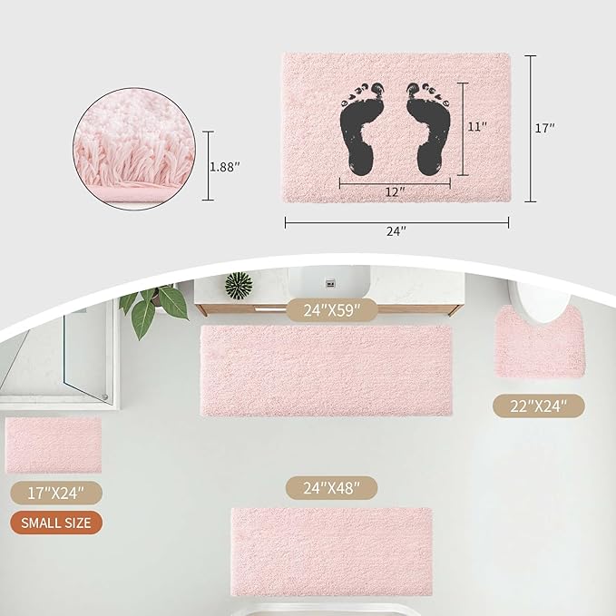 Small Bathroom Rug 17x24 Non Slip Pink Fluffy Bath Mat for Bathroom Floor Washable Plush Luxury Bath Rug for Tub Soft Shaggy Absorbent Shower Mat