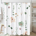 Gibelle Long Shower Curtain 72 x 78, Watercolor Floral Fabric Shower Curtain, Sage Green Beige Flower Decorative Bathroom Shower Curtain Set with Hooks