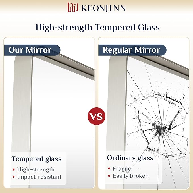 Keonjinn 16 x 20 Inch Brushed Nickel Bathroom Mirrors for Over Sink, Rounded Rectangle Silver Bathroom Vanity Mirror, Metal Framed Farmhouse Mirror for Wall, HD Tempered Glass(Horizontal/Vertical)