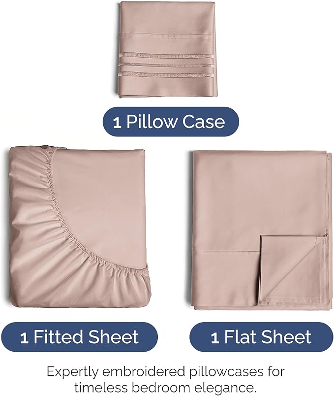 Twin XL Size 3 Piece Sheet Set - Extra Soft, Breathable & Cooling Sheets - Hotel Luxury Durable Bed Sheets for Women & Men - Deep Pockets, Easy-Fit & Wrinkle-Free Sheets - Dusty Pink Oeko-Tex Sheets