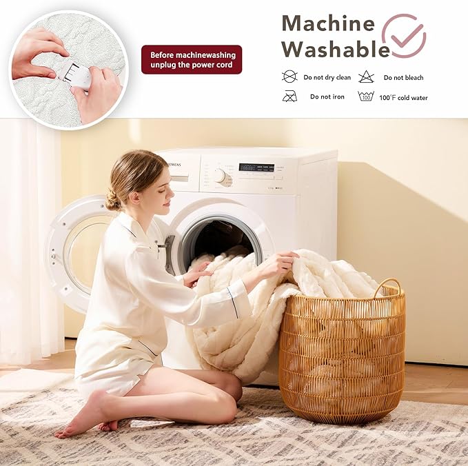 Heated Electric Blanket King Size-100"x90" Heating Blanket with 10 Heating Levels & 5 Time Settings Over-Heat Protection，Winter Warmer for Adults with ETL Certification（Cream）