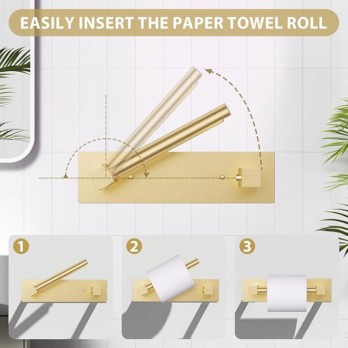 Brushed Gold Bathroom Toilet Paper Holder Wall Mount, Stainless Steel Commercial Toilet Paper Dispenser Paper Towel Holder, Large Bathroom Toilet Tissue Roll Holder