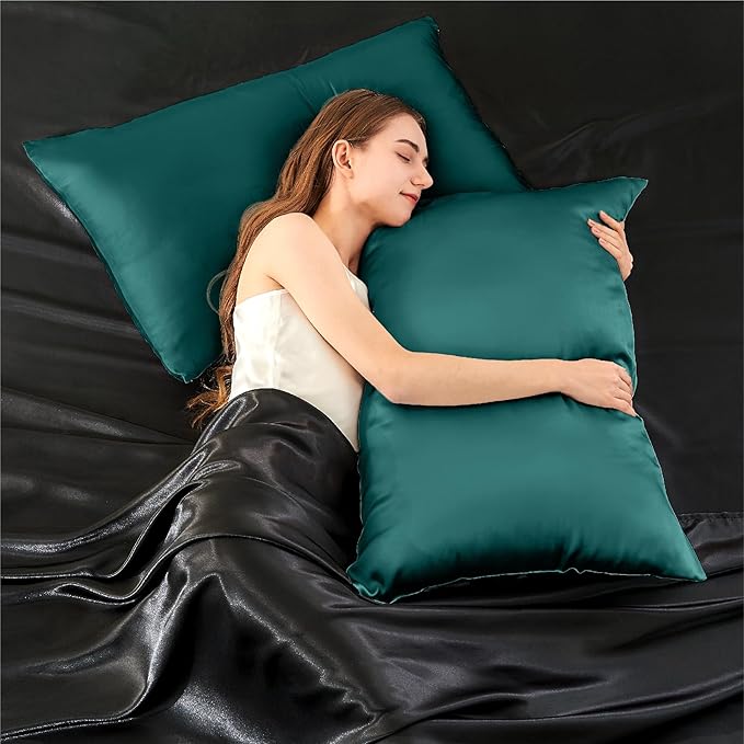 INFIIXSO Mulberry Silk Pillowcase for Hair and Skin, Silk Pillow Cases Queen Size Set of 2 with Hidden Zipper 20x30 Inches, Ultra Smooth and Soft Cooling Pillow Cases for Hot Sleepers(Teal, 2 Pack)