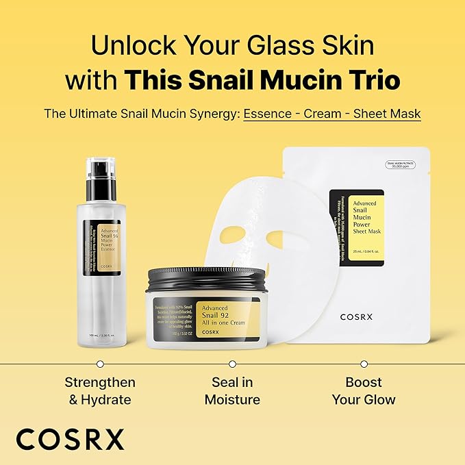 COSRX Snail Mucin Sheet Mask 10 EA with Snail Mucin Serum, Self Care, Face Masks for Dry, Sensitive Skin, Not Tested on Animals, No Parabens, No Sulfates, Korean Skin Care, Stocking Stuffers