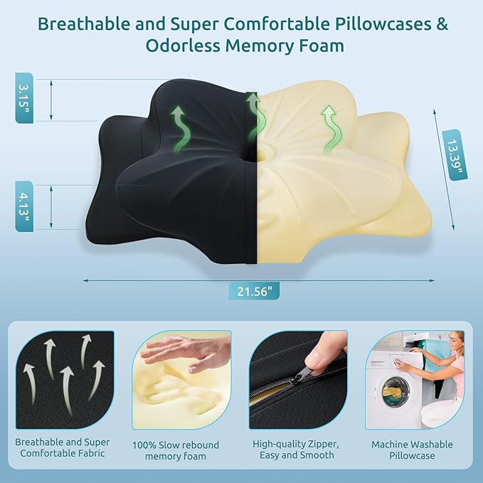 DONAMA Cervical Pillow for Neck and Shoulder,Contour Memory Foam Pillow,Ergonomic Neck Support Pillow for Side Back Stomach Sleepers with Pillowcase-Standard Size