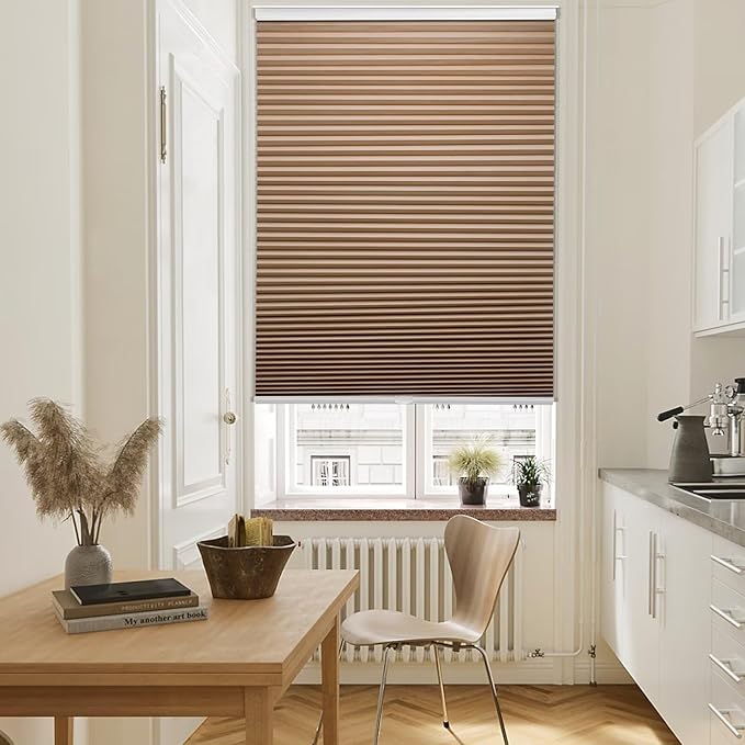 MYshade 1.5-Inch Cellular Cordless Blackout Shades,Thermal Insulating Noise Reducing Waterproof Blinds,Honeycomb Window Treatments for Indoor Light Control (Light Brown-46 W x 72" H)