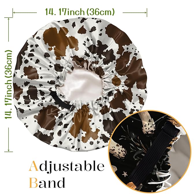 2 PCS Bonnets for Women Girls Satin Hair Bonnet Silk Adjustable Elastic Double Layer Hair Wrap Sleep Cap Comfort Cute-Mushroom Cowhide