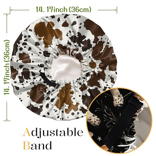 2 PCS Bonnets for Women Girls Satin Hair Bonnet Silk Adjustable Elastic Double Layer Hair Wrap Sleep Cap Comfort Cute-Mushroom Cowhide