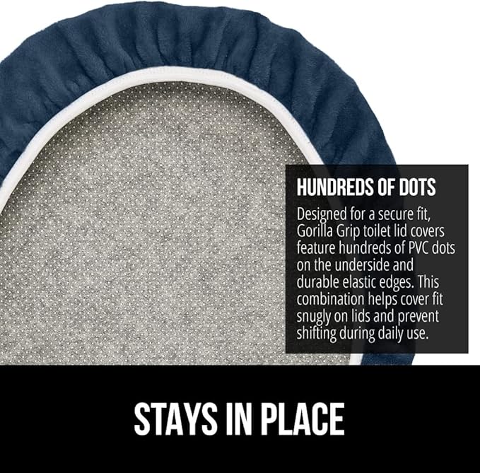 GORILLA GRIP Thick Memory Foam Bathroom Toilet Lid Seat Cover, Soft Velvet Topside, Machine Wash, Plush Cushioned Covers Fits Most Size Lids, Decorative Bath Room Accessories, 19.5x18.5, Navy Blue