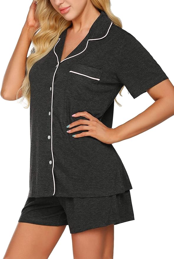 Ekouaer Pajamas for Women Set Silk Satin Pjs Shorts Sleepwear 2 Piece Loungewear S-XXL