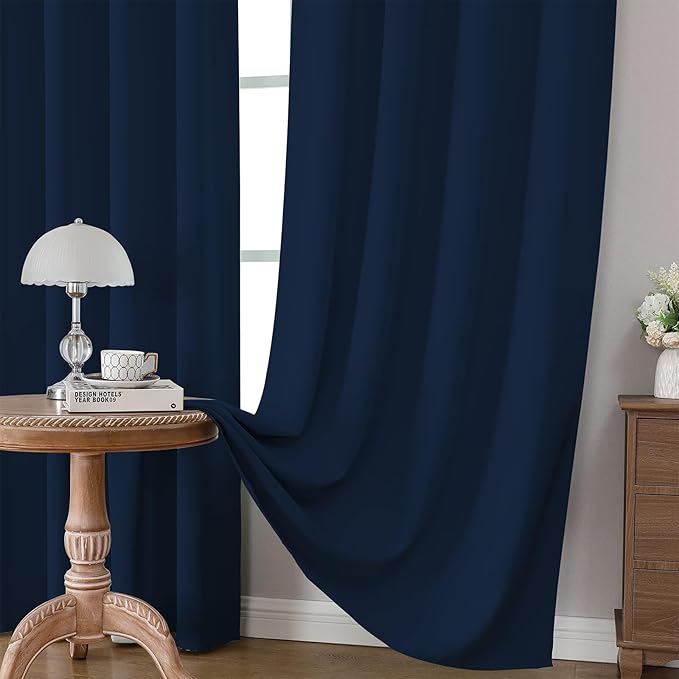 CUCRAF Navy Blue Blackout Curtains 54 inch Length 2 Panels Set, Rod Pocket Room Darkening Drapes for Bedroom Living Room, Insulated Thermal Light Blocking Window Curtain (W52 x L54 Inch)