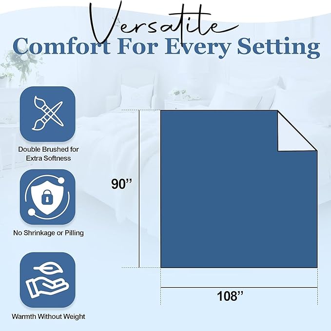 Thermee Micro Flannel King-Size All Seasons Lightweight Sheet Blanket, Machine Wash & Dry, No Pilling, 108Lx90W, Country Blue