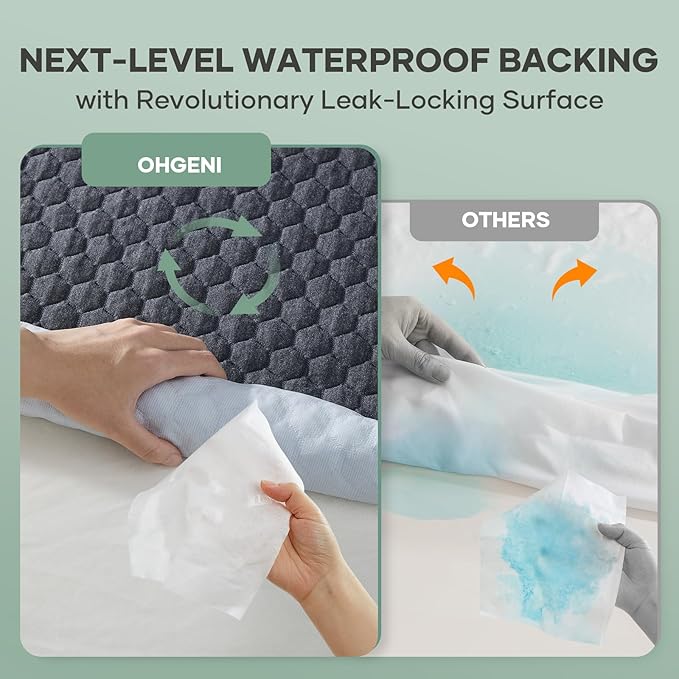 OhGeni 100% Waterproof Mattress Protector, California King-Gray, Fits 6"-20" Mattresses Deep Pocket, Cooling for Taller Person, Breathable Fitted Sheets, Soft Bed Cover, Noiseless, Machine Washable
