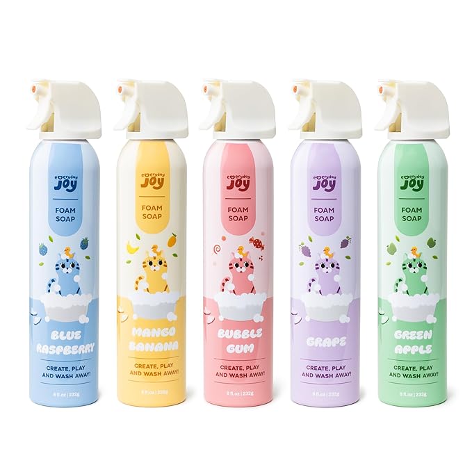 Fluffy Foam Soap for Kids Bath and Hand Washing - Hypoallergenic Fun Colorful Foamy Cleanser for Sensory Play, Bathtime Art, Washing - Moisturizing Formula with Aloe and Hyaluronic Acid - 5 Pack