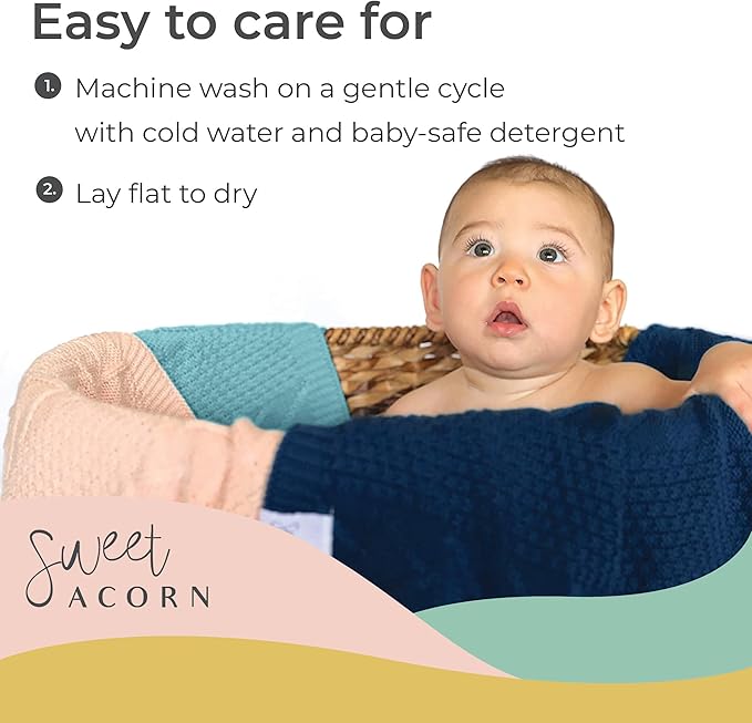 Knit Baby Blanket in Cable Pattern, Organic Cotton Blankets for Crib or Stroller, Receiving Blankets - Ocean Teal