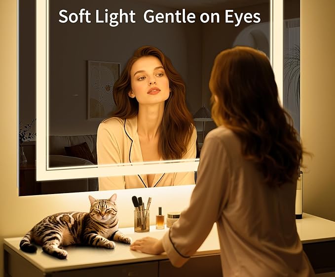 72"x36" LED Bathroom Mirror with Anti-Fog, Stepless Dimmable Lights, 3 Color Modes, Shatter-Proof Tempered Glass, Memory Function & Waterproof Design