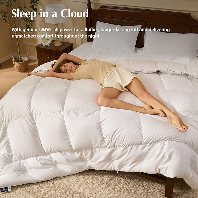 Pacific Coast Down Comforters Queen Size, 100% Cotton Duvet Insert, Extra Fluffy White Comforter, Ultra-Soft, Breathable, All Season Hotel Luxury Bedding Comforters, 8 Corner & Center Loops (90"x90")
