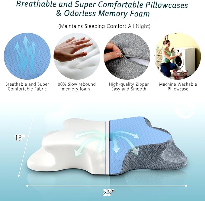 Cervical Pillow for Neck Pain Relief, Memory Foam Pillow, Ergonomic Contour Bed Pillow, Soft for Side Sleep Stomach Sleeping and Back Sleepers