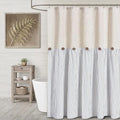 Farmhouse Shower Curtain Linen Button Woven Fabric Country Rustic Western, Pleated Blue Stripe 72" W x 72" L