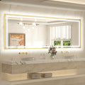 TETOTE 96 x 36 Large Brushed Gold Metal Frame Bathroom Mirror with Light Frontlit & Backlit Vanity Mirror Anti-Fog Stepless Dimmable 3 Colors White/Warm/Natural Wall-Mounted